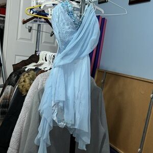 Lyrical lace and mesh dance costume blue with gems